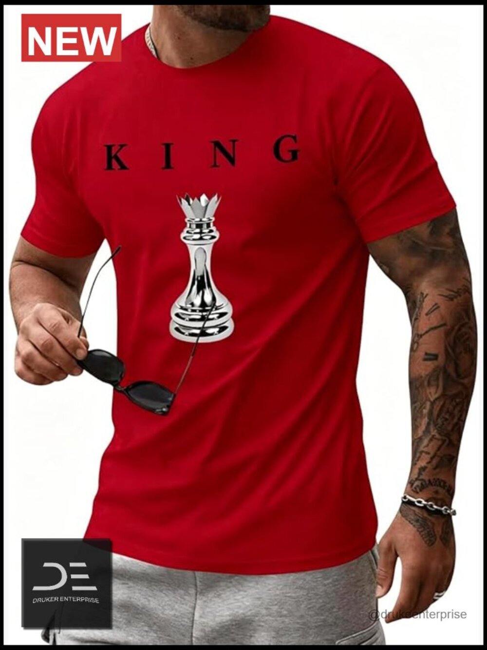 Mens Graphic Tee Short Sleeve Chess King T-Shirt Summer Casual Streetwear Urban